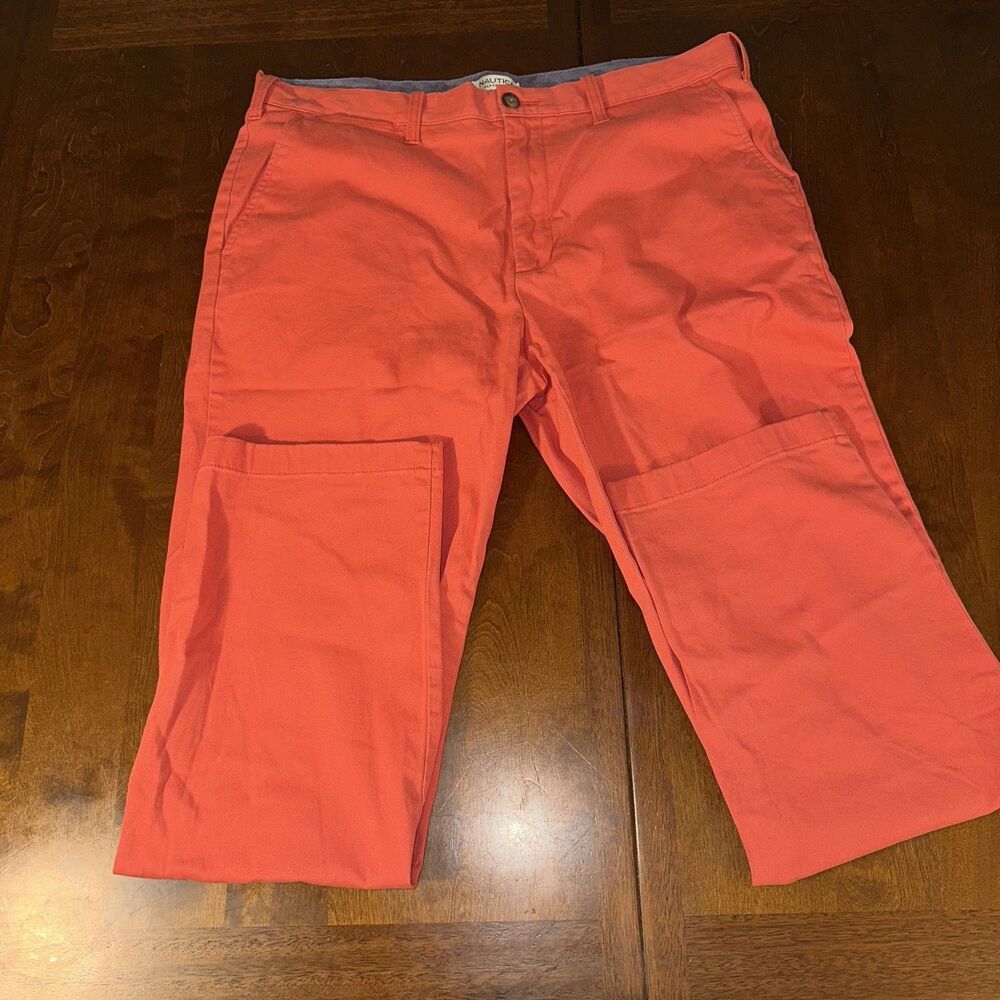 Nautica Flex Pants Mens 36x32 Red Cotton Stretch Classic Fit Wrinkle Resistant